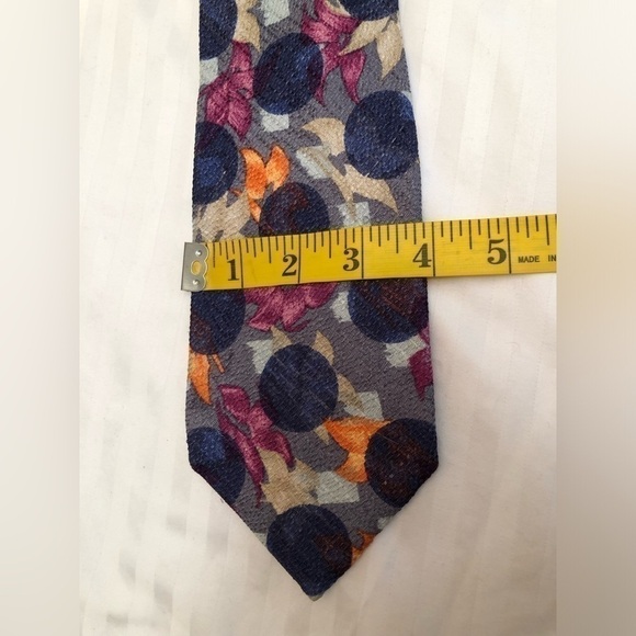 UNGARO Paris Purple Blue Circles Pink Orange Cream Flowers Silk Tie Necktie - Picture 11 of 16